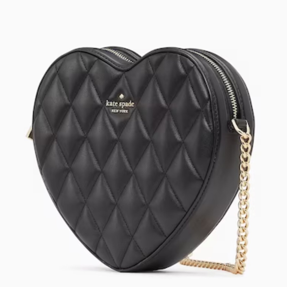 kate spade NWT! Love Shack Black Quilted Heart Crossbody Purse - Picture 4 of 9